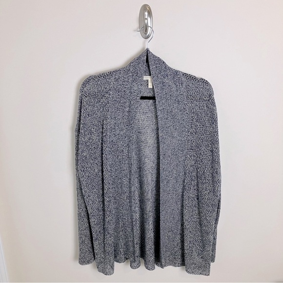 Eileen Fisher Sweaters - Eileen Fisher Organic Cotton Cardigan in Navy Blue/White Large Open Knit Sweater